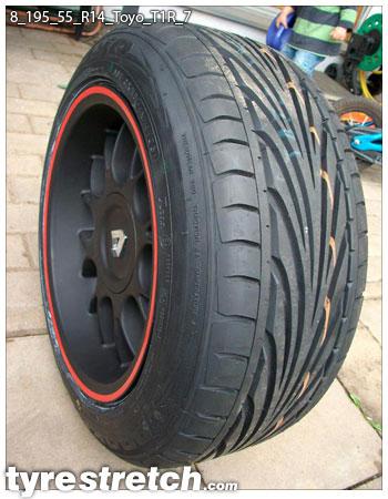 An example of tyre stretch: 195/55 R14 on 8.0J – TOYO