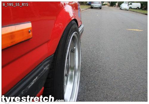 An example of tyre stretch: 195/55 R15 on 8.0J