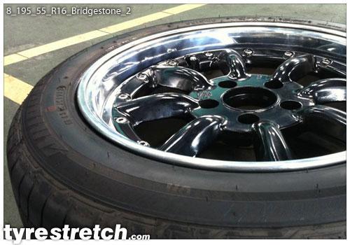 An example of tyre stretch: 195/55 R16 on 8.0J – BRIDGESTONE