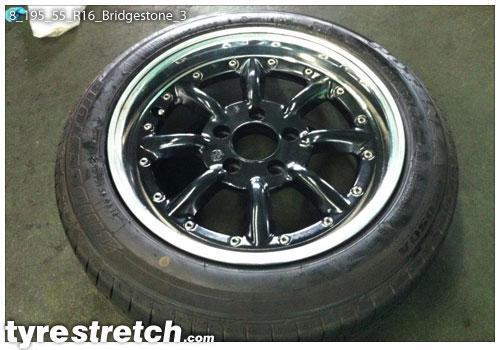 An example of tyre stretch: 195/55 R16 on 8.0J – BRIDGESTONE