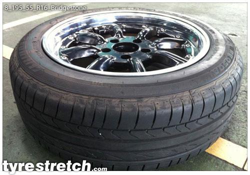 An example of tyre stretch: 195/55 R16 on 8.0J – BRIDGESTONE