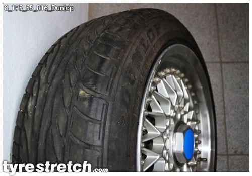 An example of tyre stretch: 195/55 R16 on 8.0J – DUNLOP