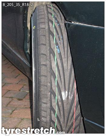 An example of tyre stretch: 205/35 R18 on 8.0J