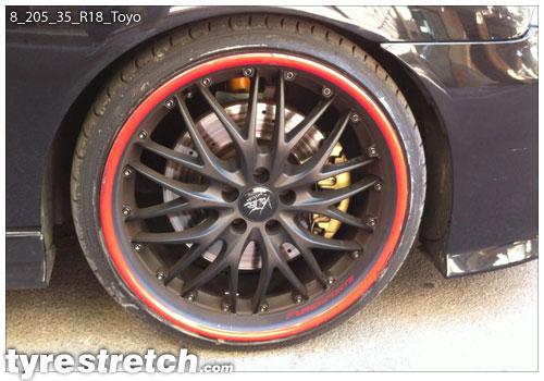 An example of tyre stretch: 205/35 R18 on 8.0J – TOYO