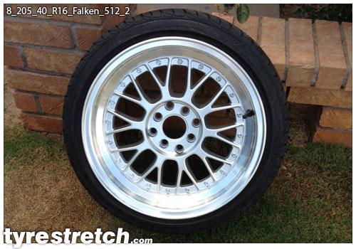An example of tyre stretch: 205/40 R16 on 8.0J – FALKEN