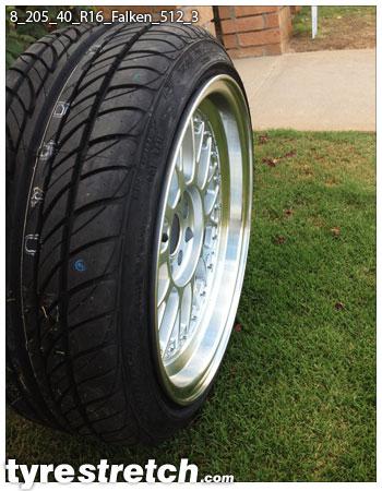 An example of tyre stretch: 205/40 R16 on 8.0J – FALKEN