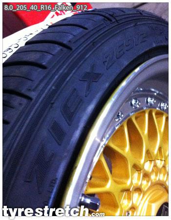 An example of tyre stretch: 205/40 R16 on 8.0J – FALKEN