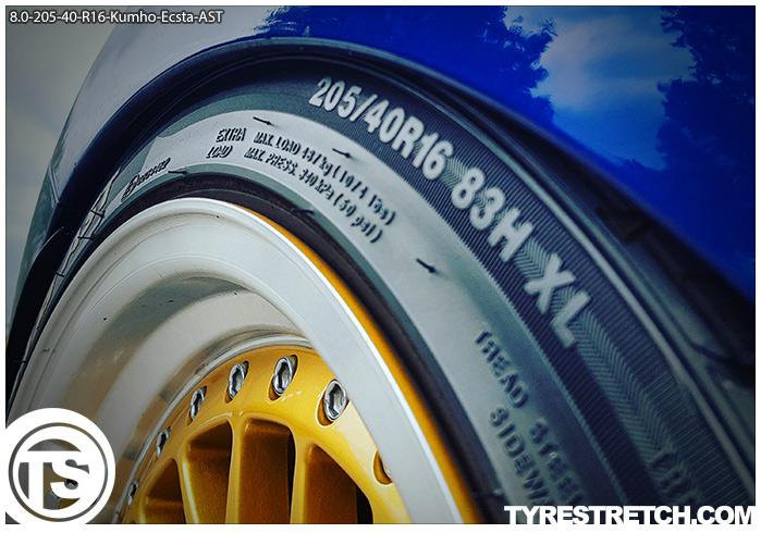 An example of tyre stretch: 205/40 R16 on 8.0J – KUMHO