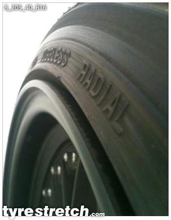 An example of tyre stretch: 205/40 R16 on 8.0J