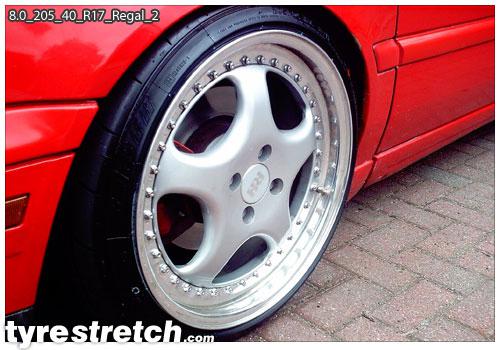 An example of tyre stretch: 205/40 R17 on 8.0J – REGAL