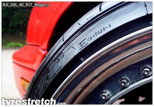 An example of tyre stretch: 205/40 R17 on 8.0J – REGAL