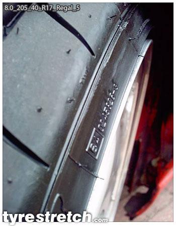 An example of tyre stretch: 205/40 R17 on 8.0J – REGAL
