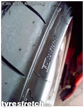 An example of tyre stretch: 205/40 R17 on 8.0J – REGAL
