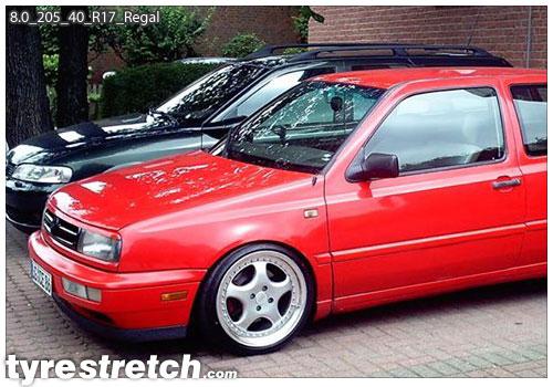An example of tyre stretch: 205/40 R17 on 8.0J – REGAL