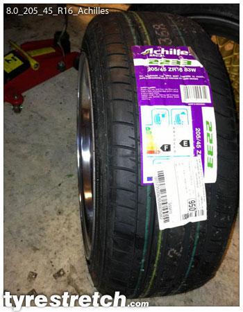 An example of tyre stretch: 205/45 R16 on 8.0J – ACHILLES