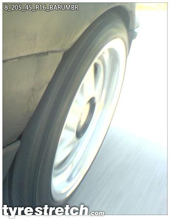 An example of tyre stretch: 205/45 R16 on 8.0J – BARUM