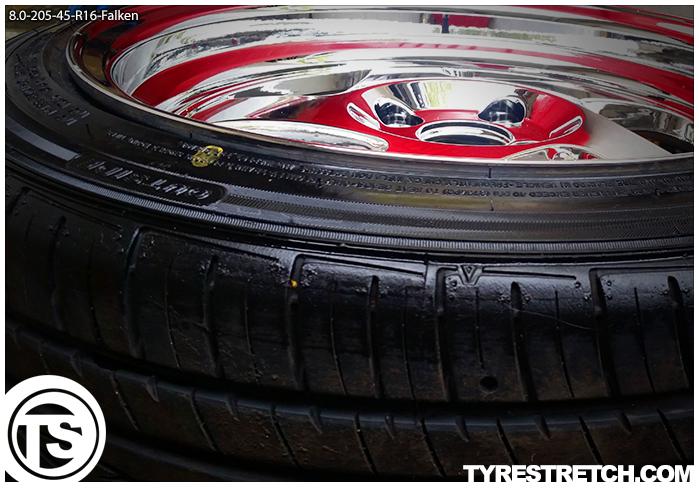 An example of tyre stretch: 205/45 R16 on 8.0J – FALKEN