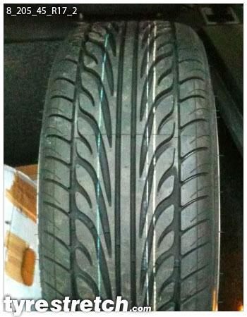 An example of tyre stretch: 205/45 R17 on 8.0J