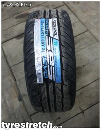 An example of tyre stretch: 205/45 R17 on 8.0J