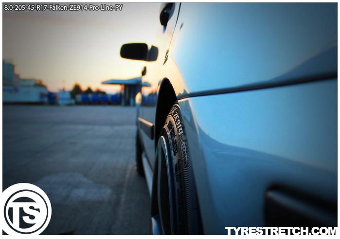 An example of tyre stretch: 205/45 R17 on 8.0J – FALKEN (PROLINE)