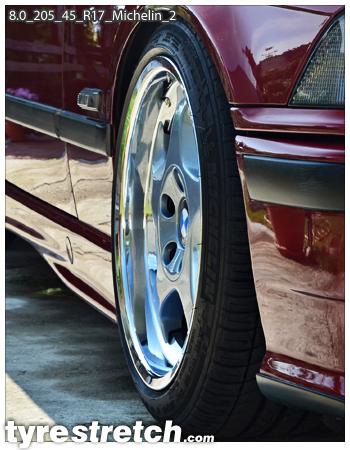 An example of tyre stretch: 205/45 R17 on 8.0J – MICHELIN