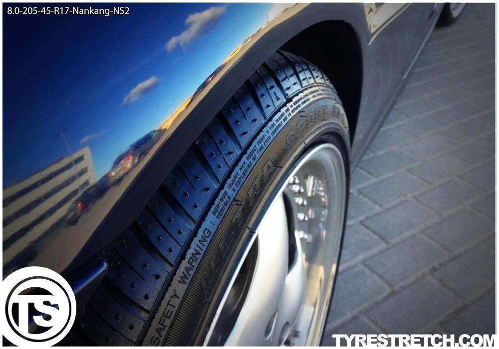 An example of tyre stretch: 205/45 R17 on 8.0J – NANKANG
