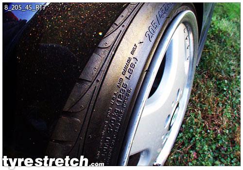 An example of tyre stretch: 205/45 R17 on 8.0J
