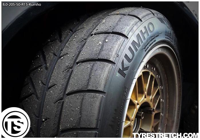 An example of tyre stretch: 205/50 R15 on 8.0J – KUMHO