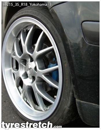 An example of tyre stretch: 215/35 R18 on 8.0J – YOKOHAMA