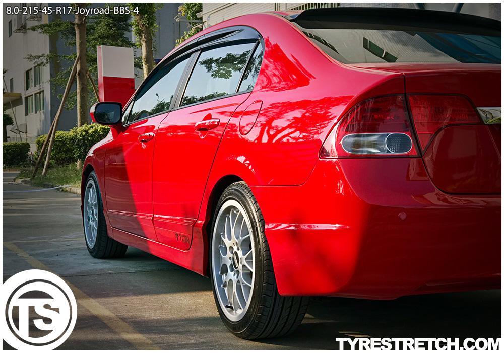 An example of tyre stretch: 215/45 R17 on 8.0J – JOYROAD (BBS)