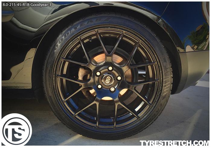 An example of tyre stretch: 215/45 R18 on 8.0J – GOODYEAR