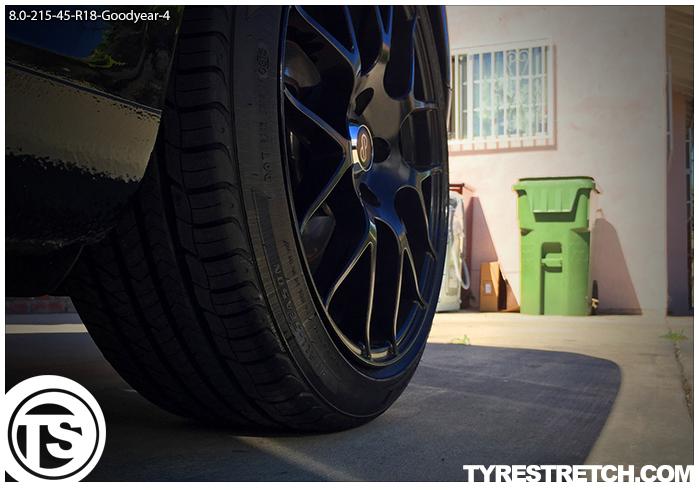 An example of tyre stretch: 215/45 R18 on 8.0J – GOODYEAR