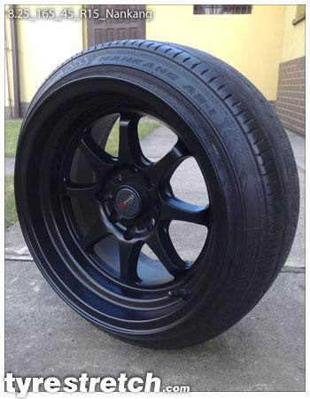 An example of tyre stretch: 165/45 R15 on 8.25J – NANKANG