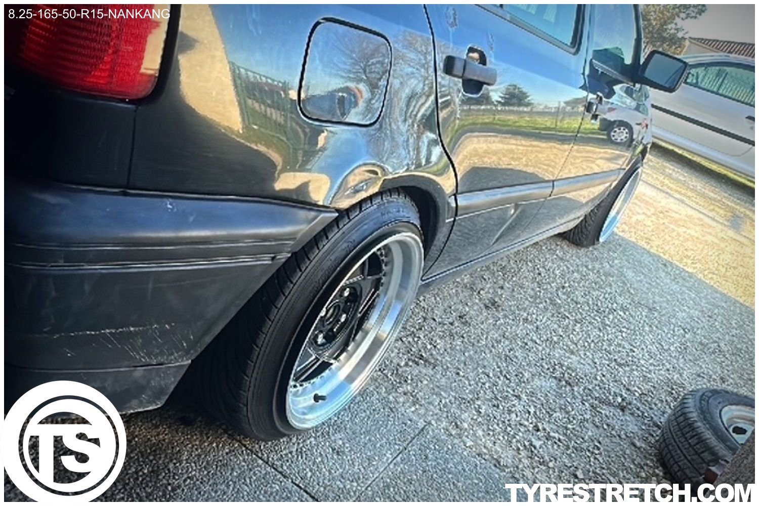 An example of tyre stretch: 165/50 R15 on 8.25J – NANKANG