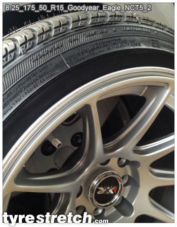 An example of tyre stretch: 175/50 R15 on 8.25J – GOODYEAR