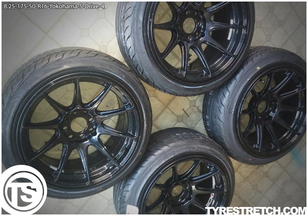 An example of tyre stretch: 175/50 R16 on 8.25J – YOKOHAMA