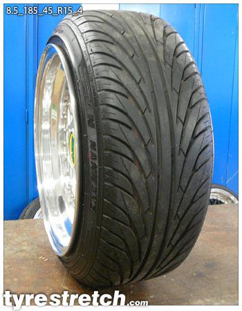 An example of tyre stretch: 185/45 R15 on 8.5J