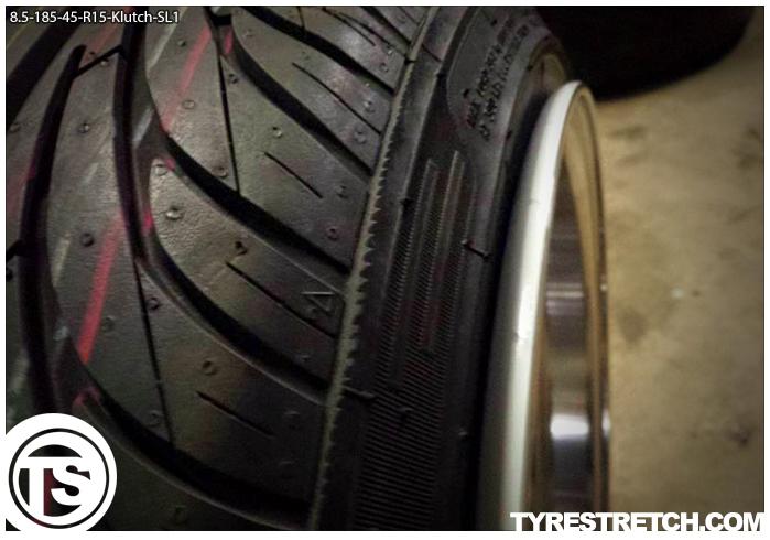 An example of tyre stretch: 185/45 R15 on 8.5J (KLUTCH)