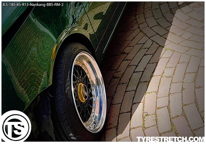 An example of tyre stretch: 185/45 R15 on 8.5J – NANKANG (BBS)