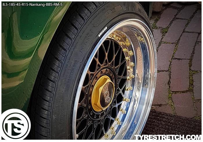 An example of tyre stretch: 185/45 R15 on 8.5J – NANKANG (BBS)