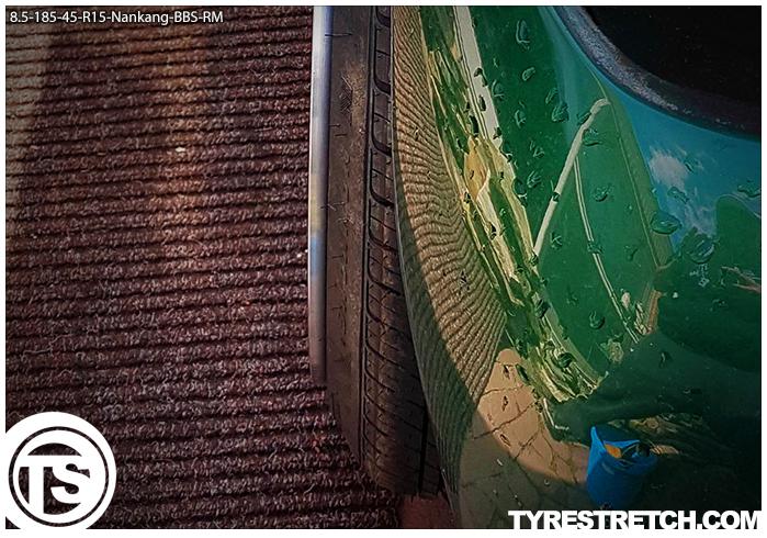 An example of tyre stretch: 185/45 R15 on 8.5J – NANKANG (BBS)