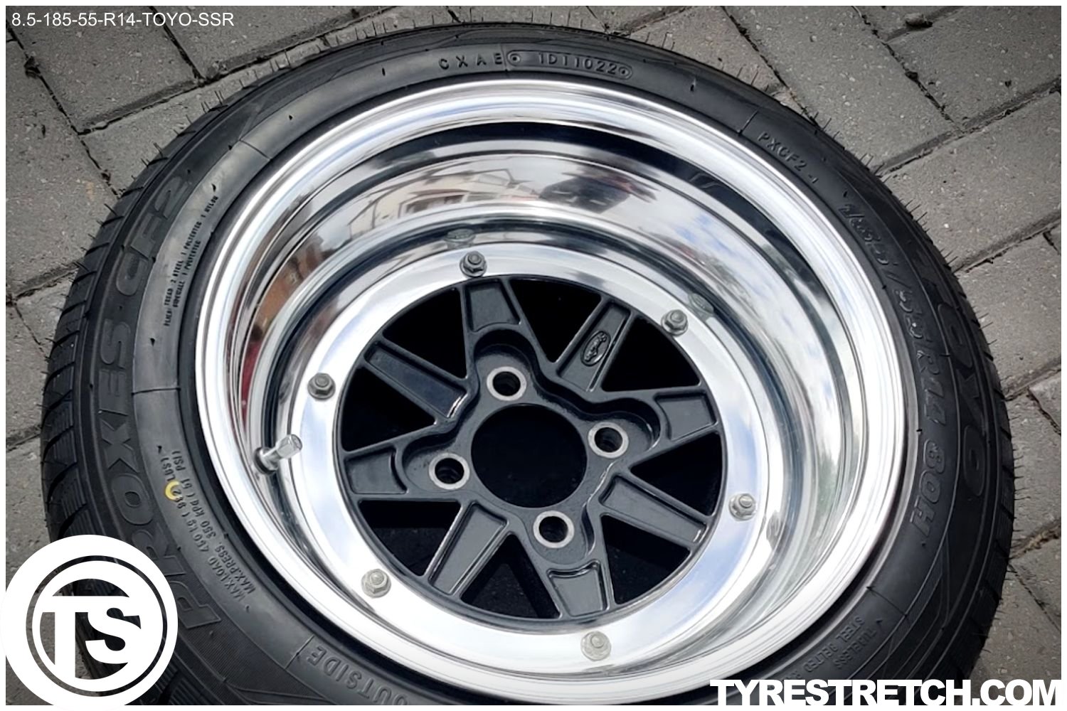 An example of tyre stretch: 185/55 R14 on 8.5J – TOYO (SSR)