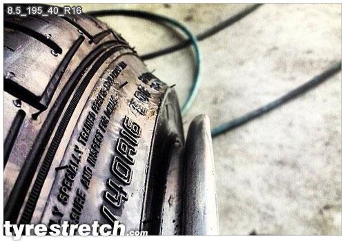An example of tyre stretch: 195/40 R16 on 8.5J