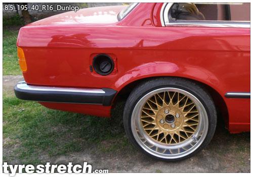 An example of tyre stretch: 195/40 R16 on 8.5J – DUNLOP