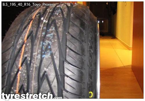 An example of tyre stretch: 195/40 R16 on 8.5J – TOYO