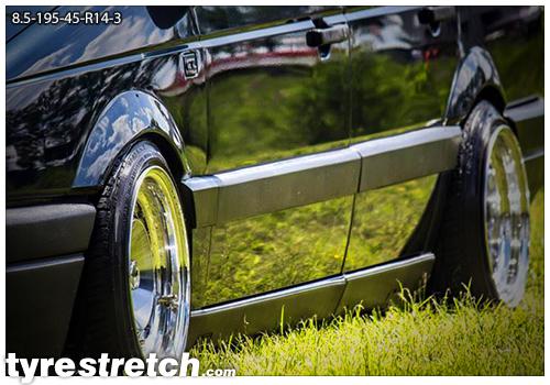 An example of tyre stretch: 195/45 R14 on 8.5J