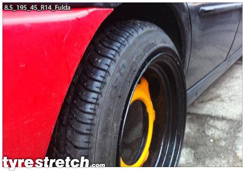 An example of tyre stretch: 195/45 R14 on 8.5J – FULDA
