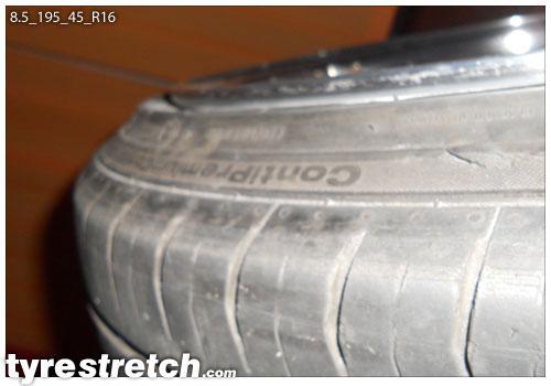 An example of tyre stretch: 195/45 R16 on 8.5J