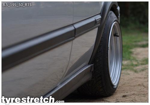 An example of tyre stretch: 195/50 R15 on 8.5J