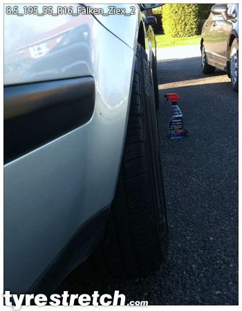 An example of tyre stretch: 195/55 R16 on 8.5J – FALKEN